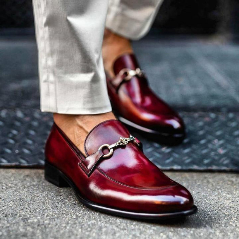 

New Loafers Men Shoes PU Solid Color Fashion Business Casual Wedding Party Daily Classic Metal Chain Slip-on Dress Shoes CP081, Clear