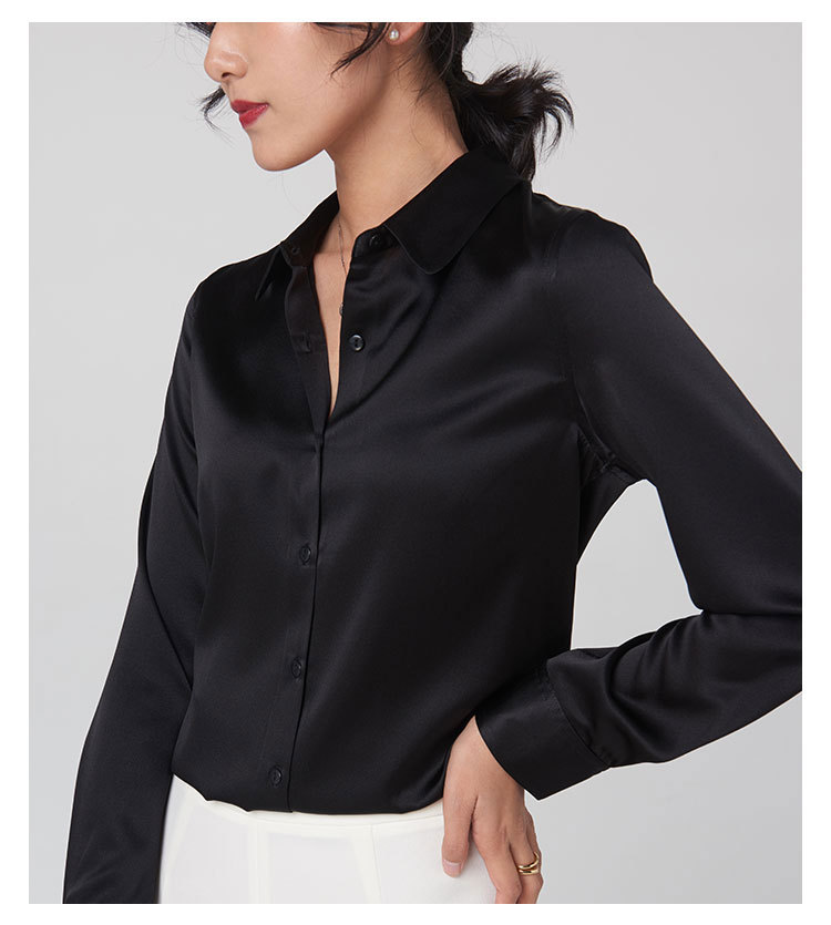 

Silk white shirt women's 2022 spring style satin business long-sleeved slim top mulberry silk blouse, Navy