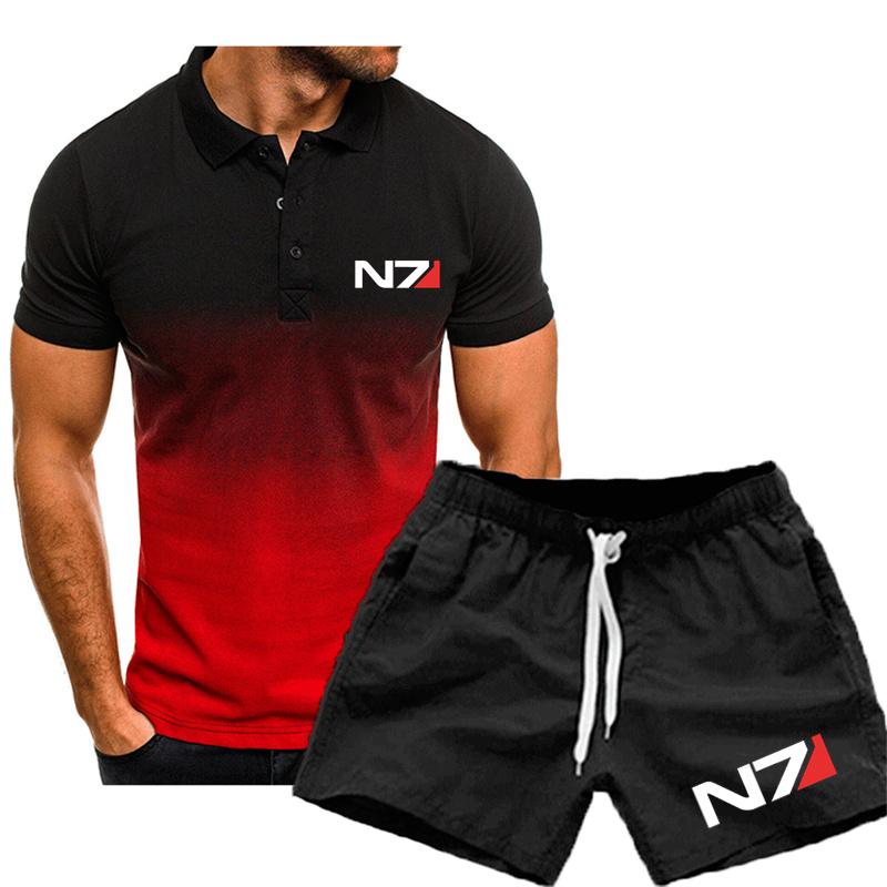 

Men's Tracksuits Summer Mass Effect N7 Logo Print Custom Made Lapel Man Short Sleeve T Shirt Shorts Men Clothes 2 Piece SetMen's Men'sMen's