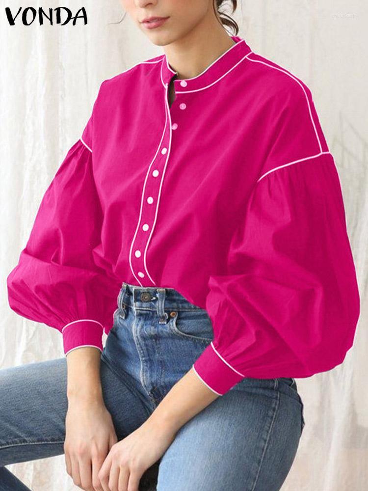 

Women' Blouses & Shirts Bohemian 2022 Spring Buttons Casual Solid Party Blusas Stylish Women Elegant Chemise Long Lantern Sleeve Blouse Ove, Black