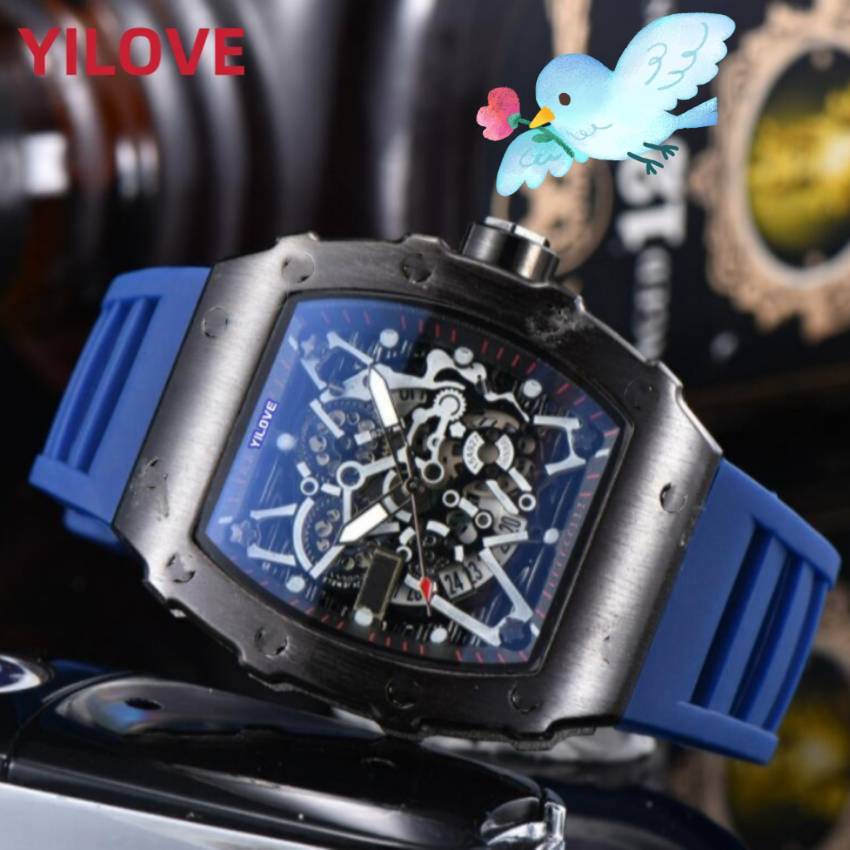 

Top Quality Men Watch 43mm Full Function Stopwatch Black Blue Rubber Clock Luxury Quartz President Day Date Wholesale And Retail Wristwatches, As pic
