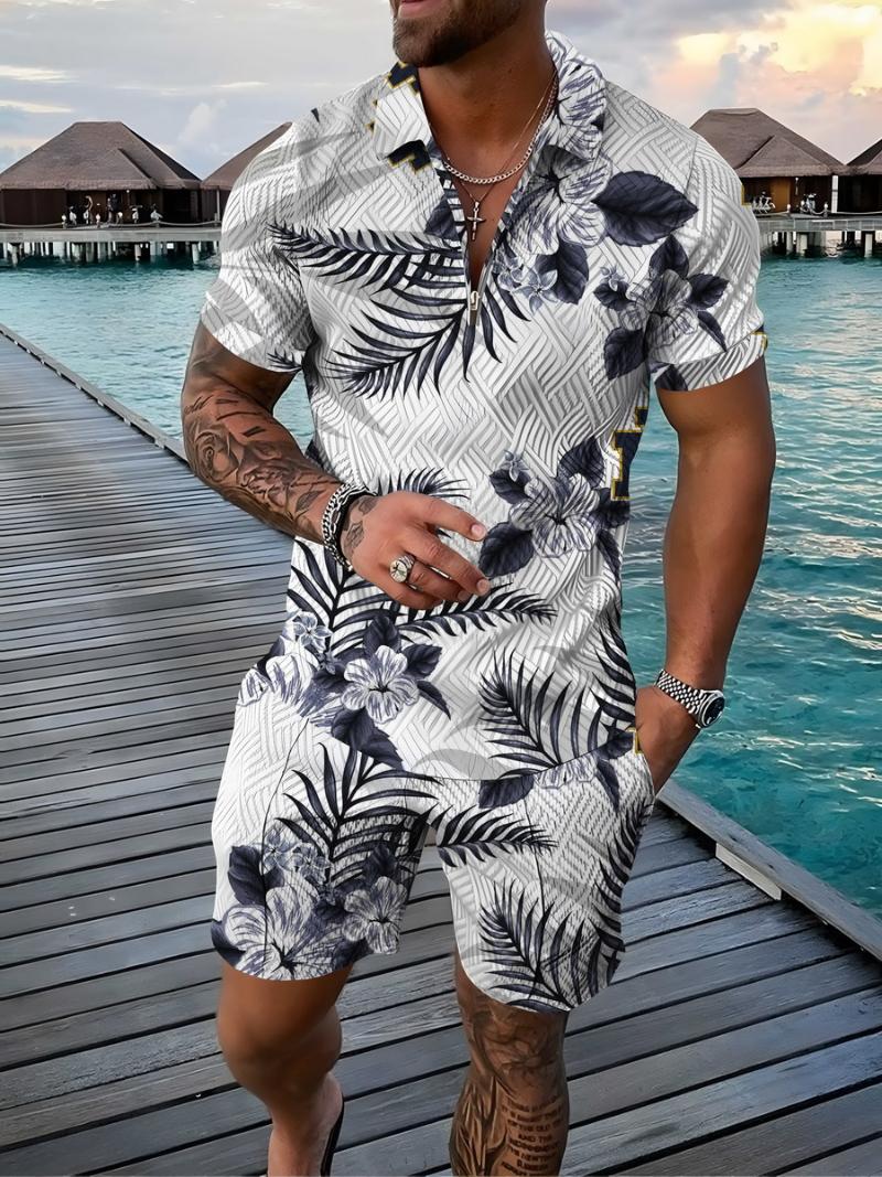 

Men' Tracksuits Casual Zipper Polos Set Men' Tracksuit Summer Hawaiian Style Shirt Two-piece Suit Beach Sets Men Simple Fashion Street, Cs-xwy01
