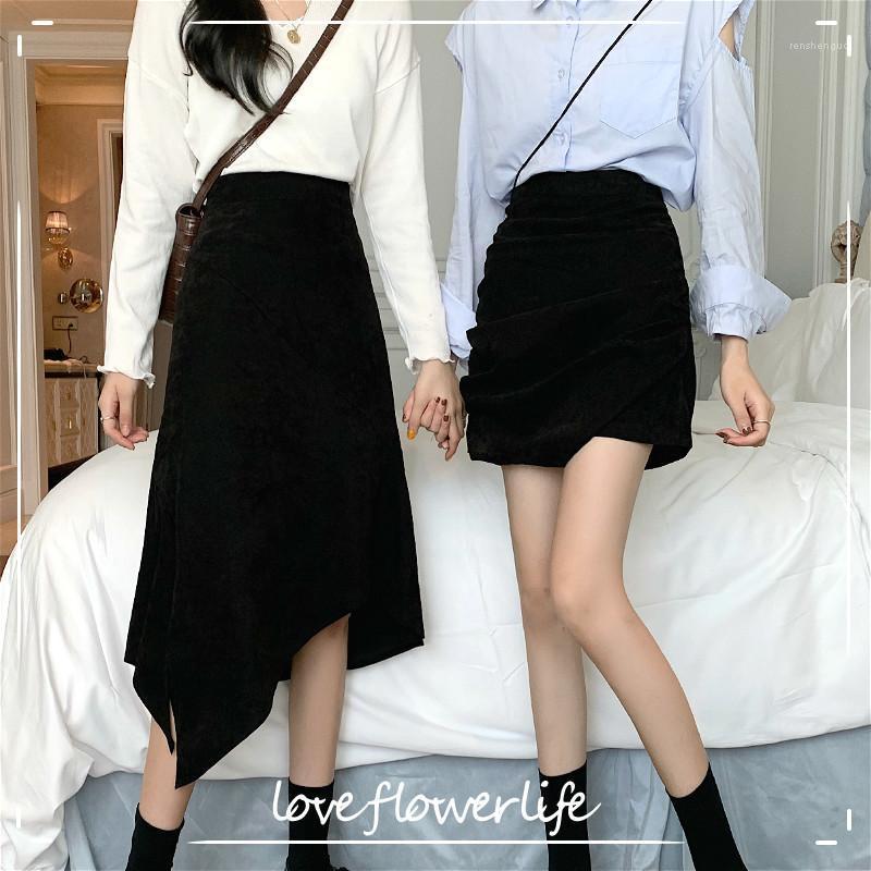 

Irregular Skirts Women Casual High Waist A-Line Office Lady Y2k Midi Skirt For Girls Korean Style Women' Clothing Autumn 2022, Short black skirt