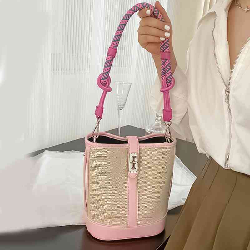 

String Chain Top Handle Bucket Purses Vintage Green Canvas Women Tote Handbag Brand Large Leather Hobo Crossbody Bag 220616