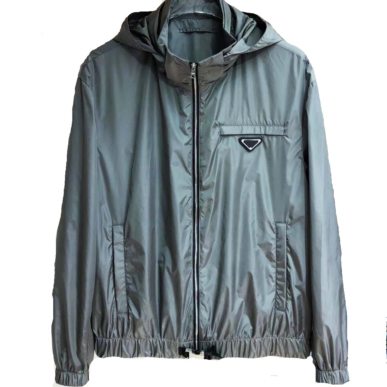 

22ss Designer PRAD early spring new jacket triangle micro-standard official website stand-up collar jacket comes with waterproof performance, Black