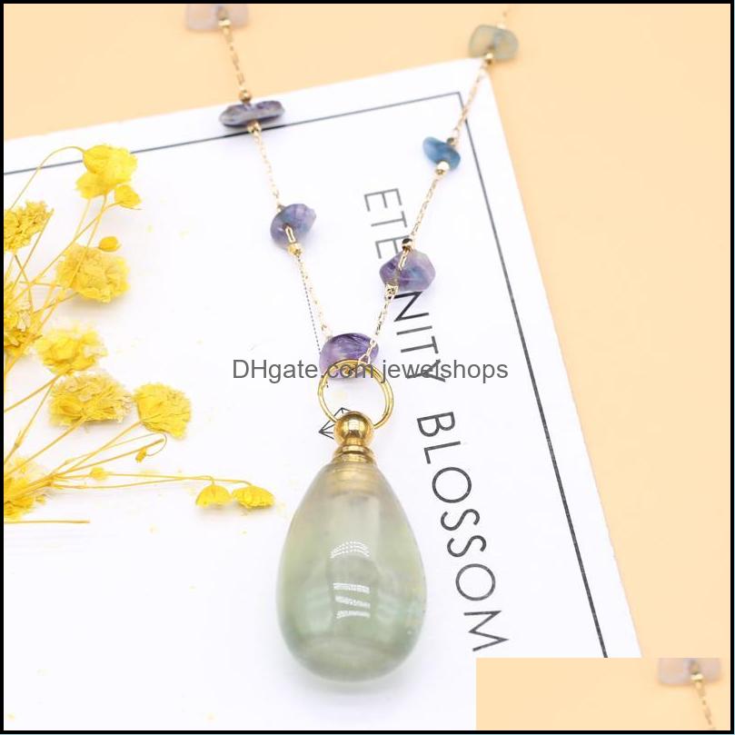 

Pendant Necklaces Natural Stone Per Bottle Necklace Fluorite Long Chip Chain For Party Birthday Gift Jewelshops Dhfai