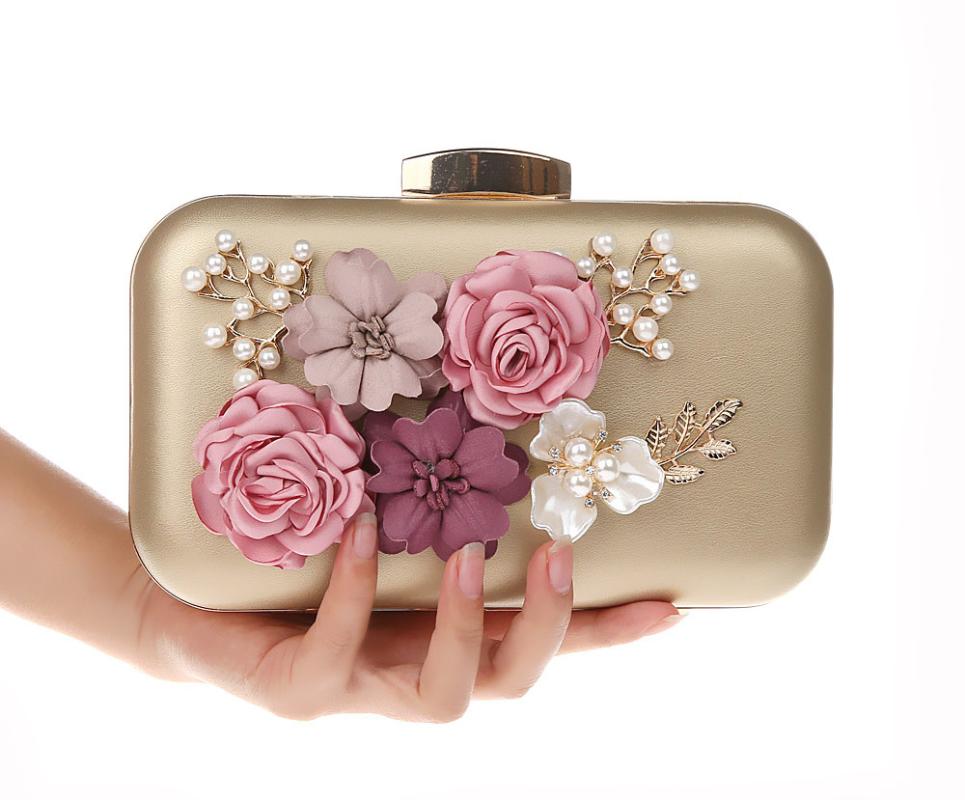 

Evening Bags Gold Women's Bag PU Handbag Clutch Flowers Bride Party Fashion Beaded Lady Shoulder ChineseEvening, Black
