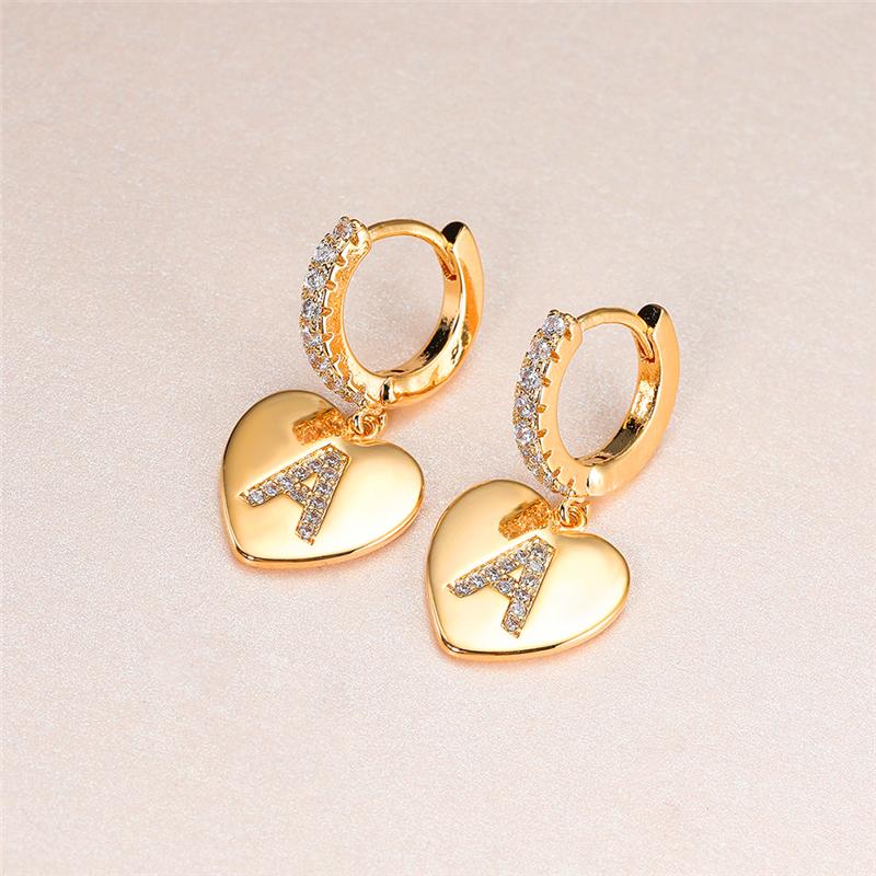

Hoop & Huggie Fashion Bridal Love Heart Earrings Trendy Female Crystal Letter A-Z Vintage Gold Color Wedding For WomenHoop