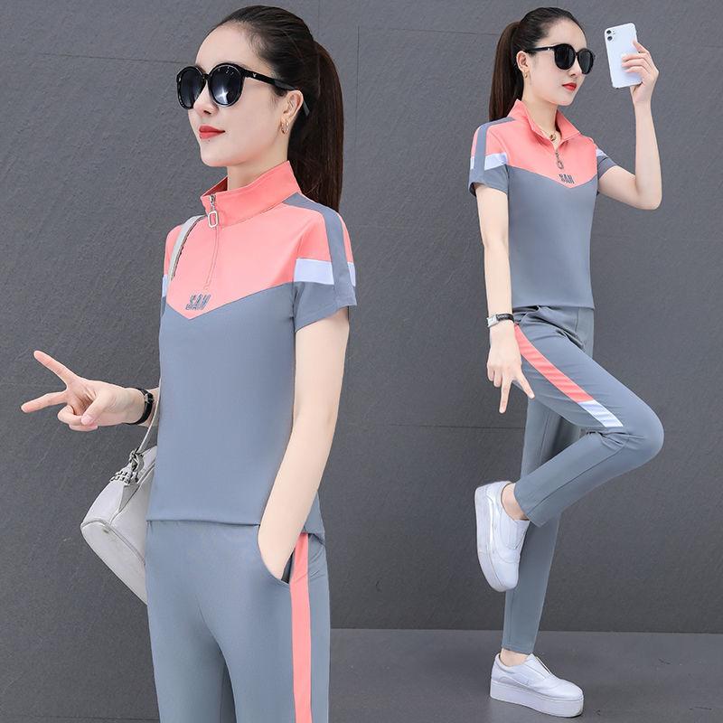 

Women's Two Piece Pants Fashion 2022 Summer Korean Loose Western Style Stand Collar Running Sportswear Women Clothing 2 Pieces SetWomen's, Black