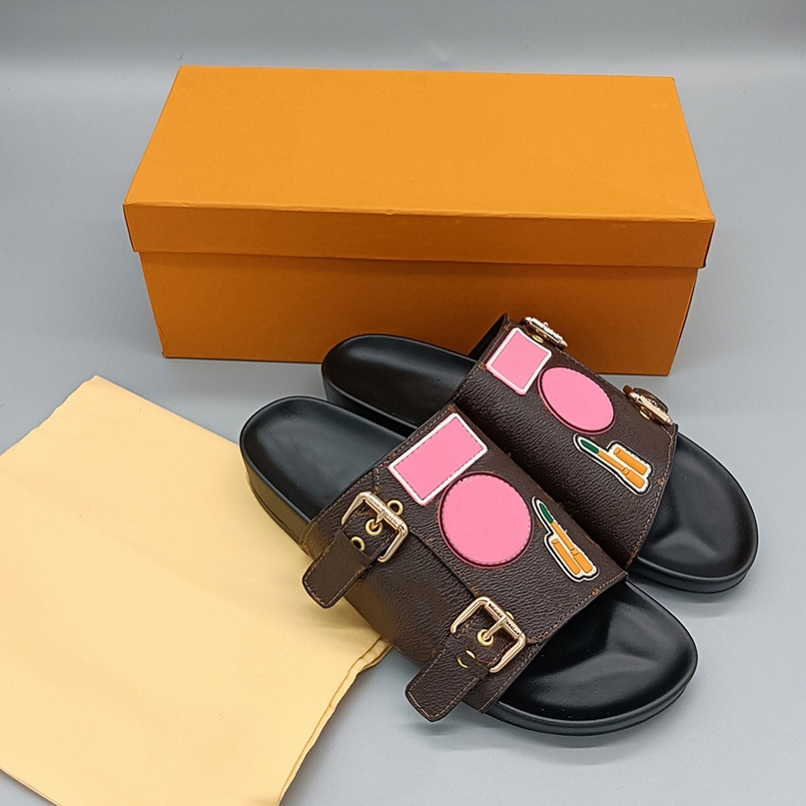 

Luxury Brand Sandals Designer Slippers Slides Floral Brocade Genuine Leather Flip Flops Women Shoes Sandal without box by brand 007, #box
