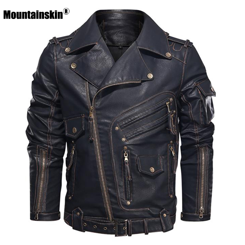 

Mountainskin Winter Mens Leather Jacket Men Fashion Motorcycle PU Leather Jacket Cool Zipper Pockets Leather Coats EU Size SA968 220812, Black