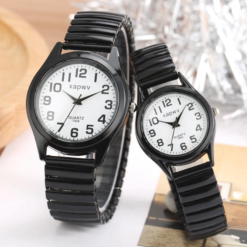 

Wristwatches Simple Black Elastic Wristband Mens Watch Women Wacth Sports Business Analog Quartz Wristwatch Male Clock Couple Gifts Relogios, For women