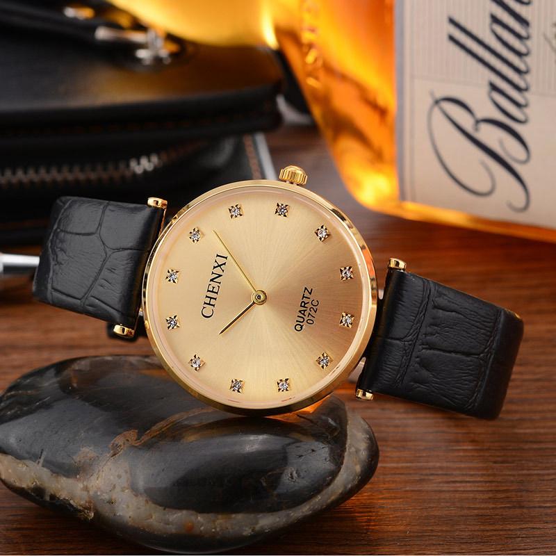 

Wristwatches 2022 Brand Diamond Quartz Watch Lovers Watches Women Men Dress Leather CHENXI Fashion Casual Gold, Men white face