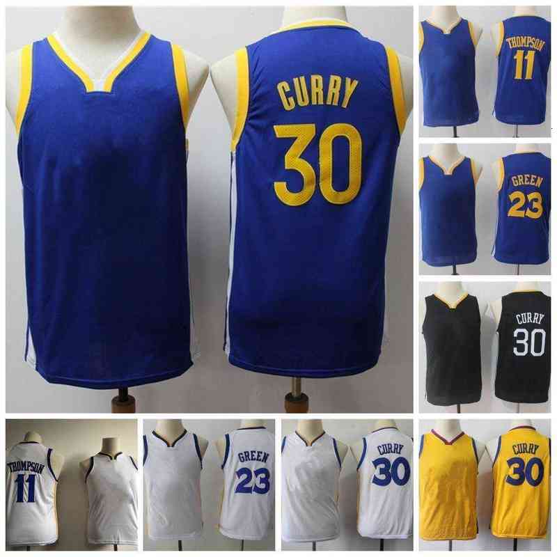 

Youth Kids 30 Jersey 11 Thompson 23 Green Blue White Yellow Basketball Stitched, As