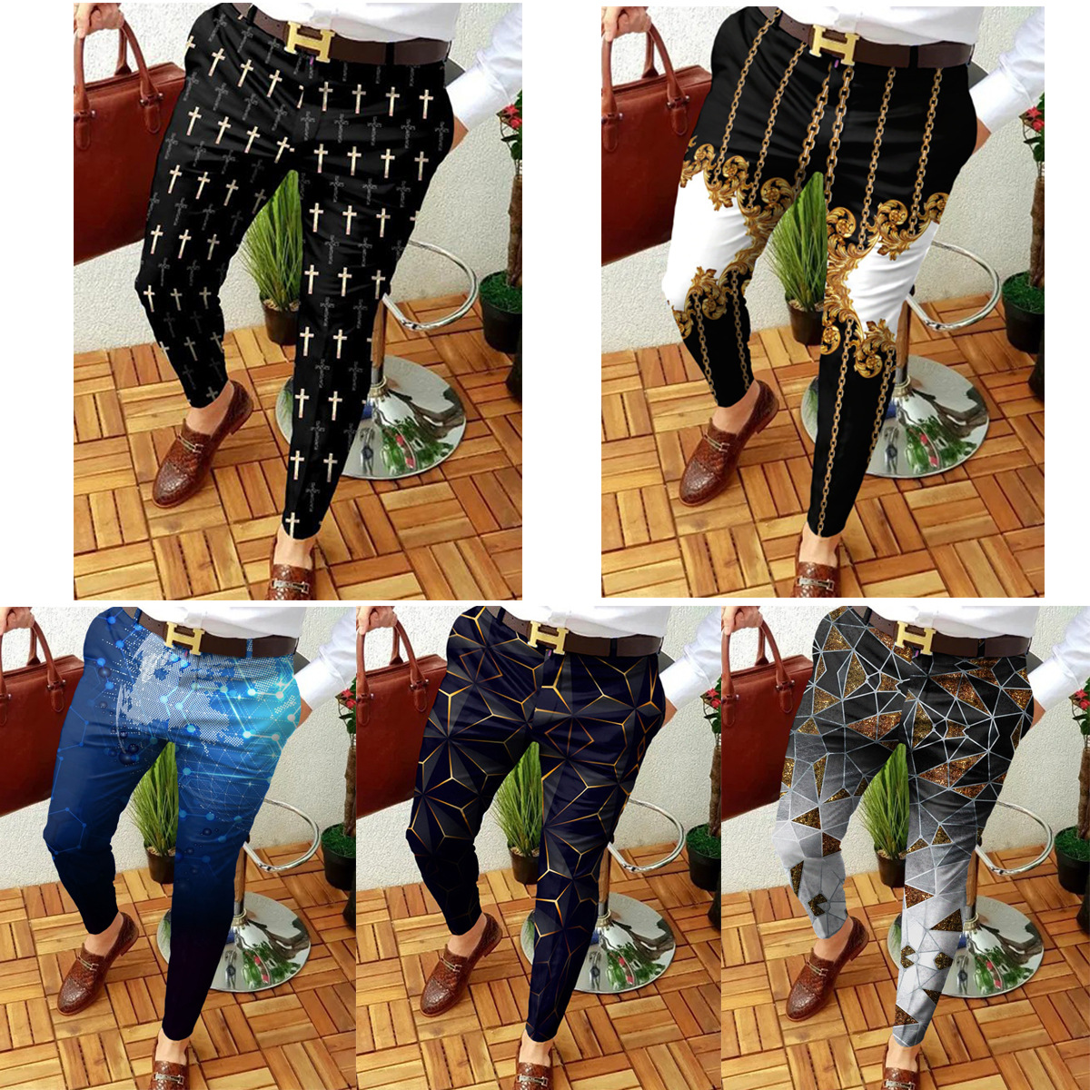 

Men's Party Print Pants Small Medium Large Plus Size Printing Trousers Designer European American printed youth loose cocktail pants men pantalones