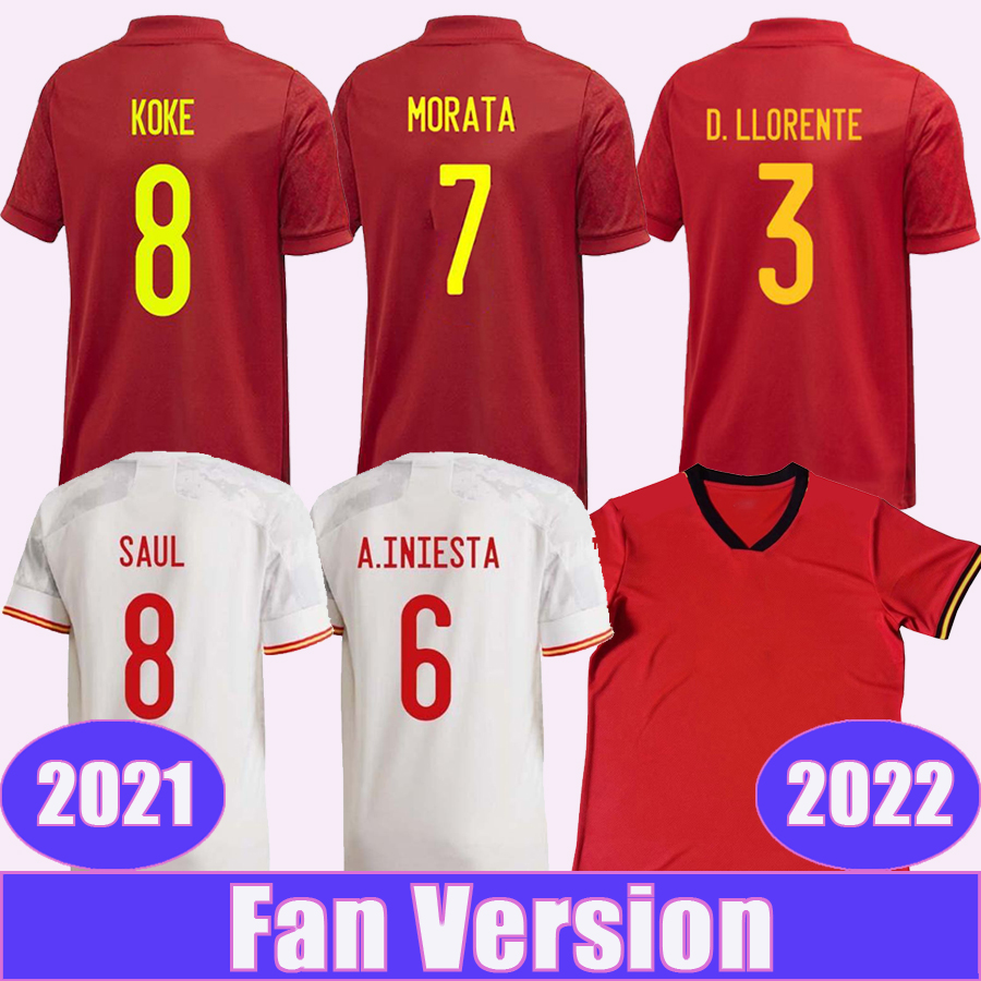 

2021 2022 KOKE PEDRI Mens Soccer Jerseys MORATA F. TORRES ALBA A. INIESTA SERGIO RAMOS SARABIA ADAMA Home Away Fans Version Football Shirts Uniforms, Qm2021 2021 away --- patch