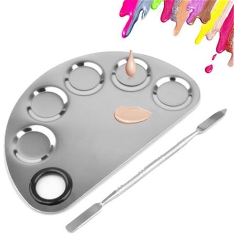 

Nail Art Equipment 1Set Foundation Eyeshadow Mixing Palette Stainless Steel Makeup Mixer Polish Plate Spatula Various Shape Tool Prud22