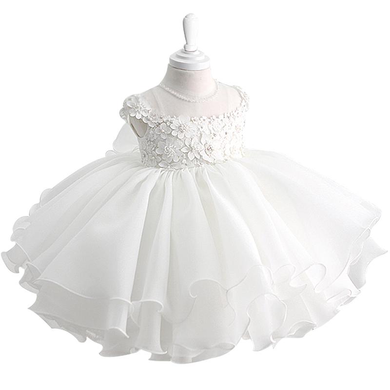 Robes de fille perles blanc tulle bébé fille fête d'anniversaire robe baptême infantile baptême robe de pâques enfant en bas âge princesse fleur