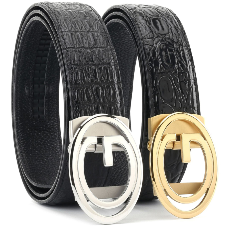 3.4 Automatic Belts Buckle Real Cow Leather With Stainless Steel Buckle Men's Business Dress Belt New Letter