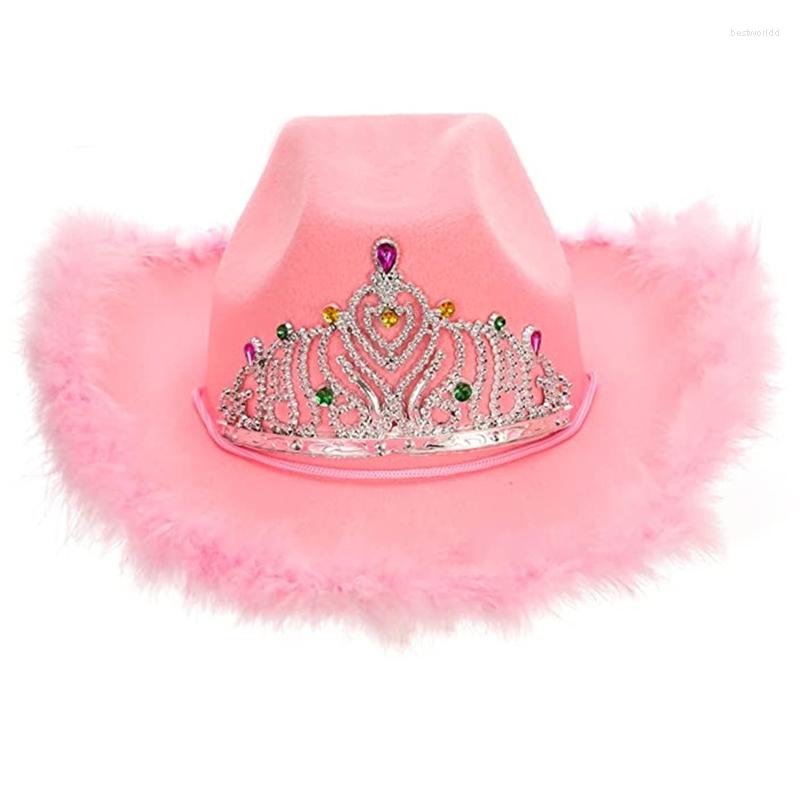 

Berets Pink Feather Cowgirl Hat Party Hats Adults Funny Cowboy Costume Adult Women Holographic Rave DXAABerets BeretsBerets