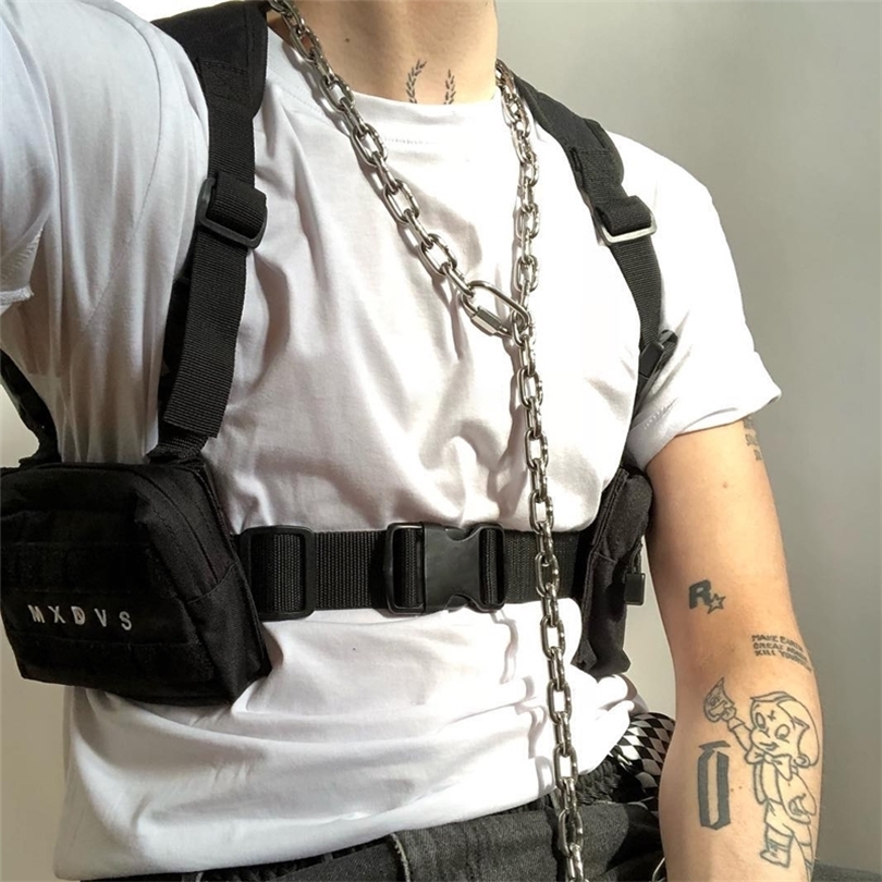 

Punk Chest Bag For Women HipHop Tactical Streetwear Style Waist Pack Unisex Outdoor Shoulder Holsters Sling Sidebags 201117, Black