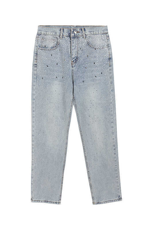 

Men's Jeans High street washing heavy industry full drill vibe straight tube jeans, Light blue
