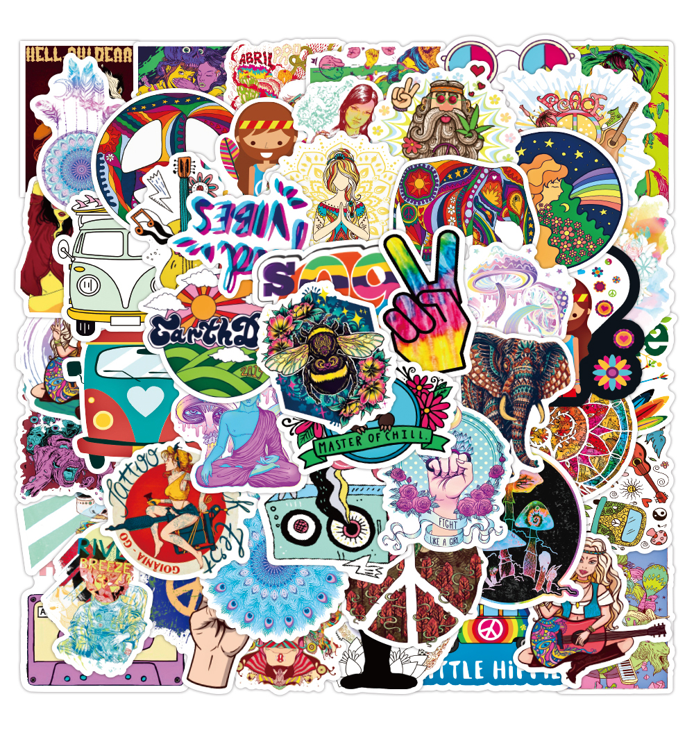 

50Pcs Lot Mix Colorful Animal Insect Hippie Style Graffiti Stickers Pack Waterproof For Laptop Bicycle Skateboard Motorcycle Decals, Cartoon