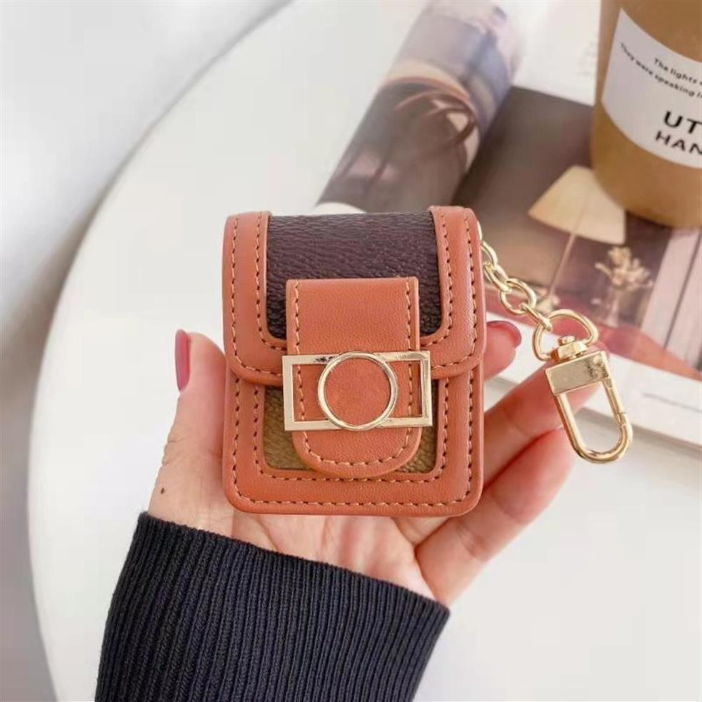 

Luxury Designer Mini Square Classic Leather Earphone case For AirPods Por Air Pods 1 2 iPods 3 Phone Accessory Headphone bag260A