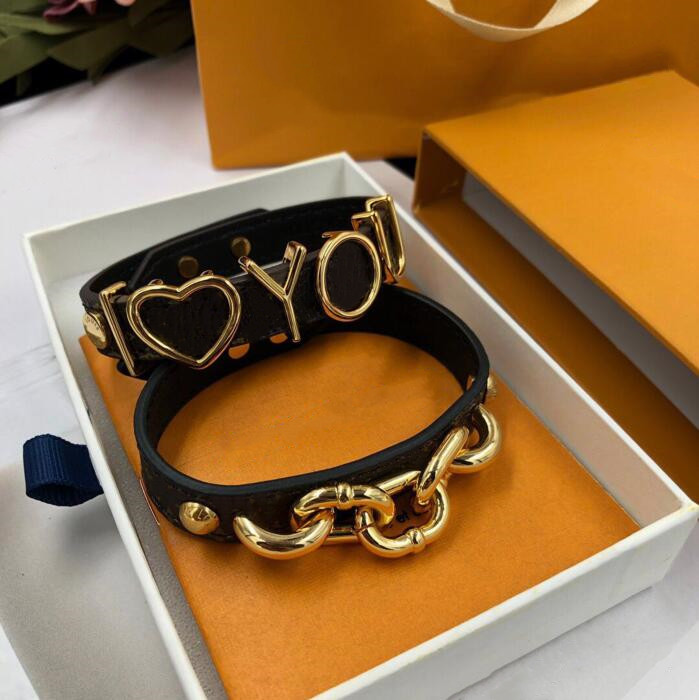

Top Men Women Charm Bracelets Luxury 18K Gold leather cuff bracelets Fashion designer Jewellery bracelet Witness of love