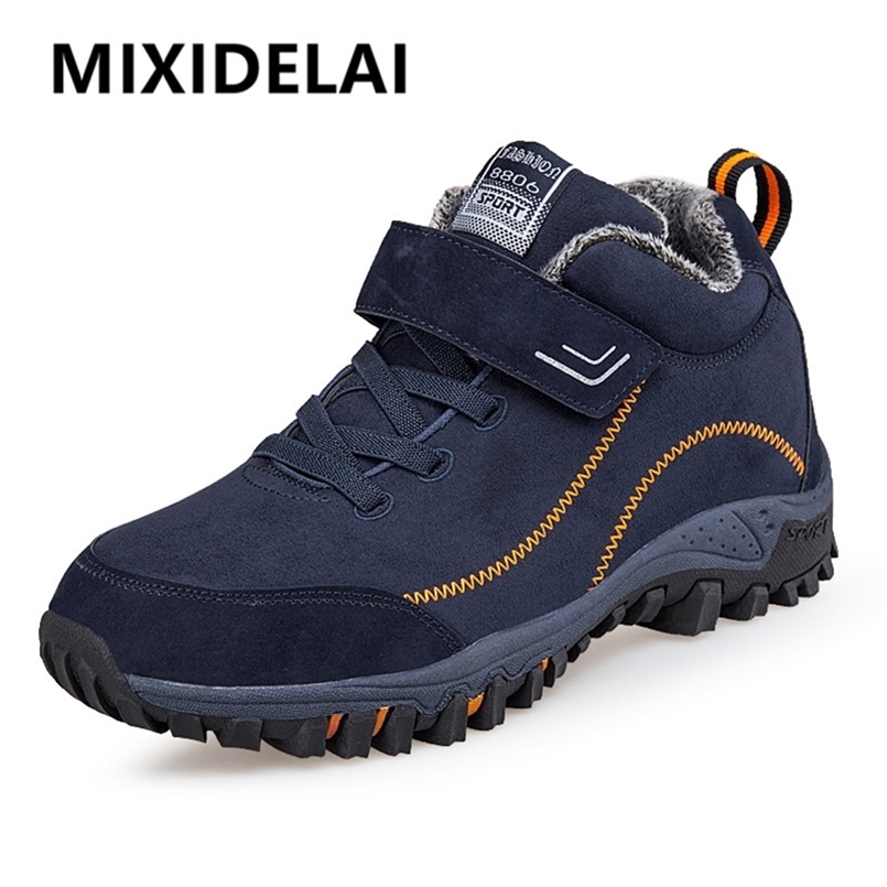 

Brand Winter Men Suede Work Shoes Fur Warm Ankle Boots Outdoor Non-slip Men's Boots Men Waterproof Snow Boots Big Size 36-48 220616, Wine red