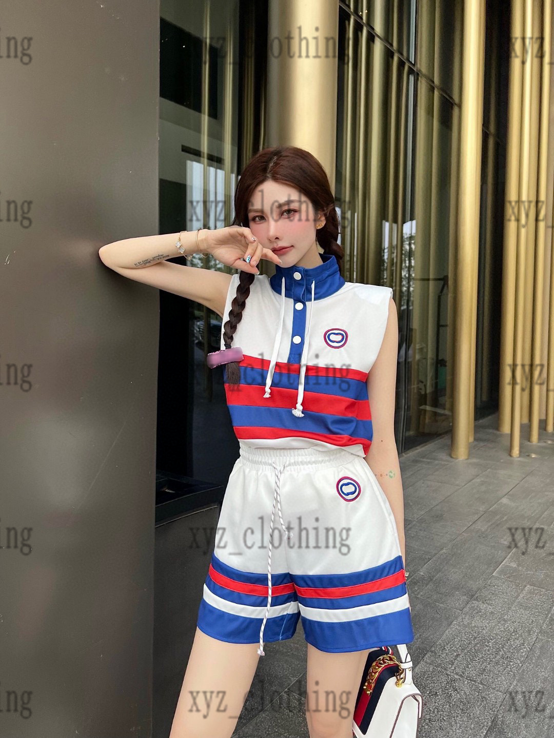 

colorful 2022 high-end womens vest jackets sun protection tacksuits thin t shirts with beach shorts brand designer girls sports sets new contrast color clothing suit, 01
