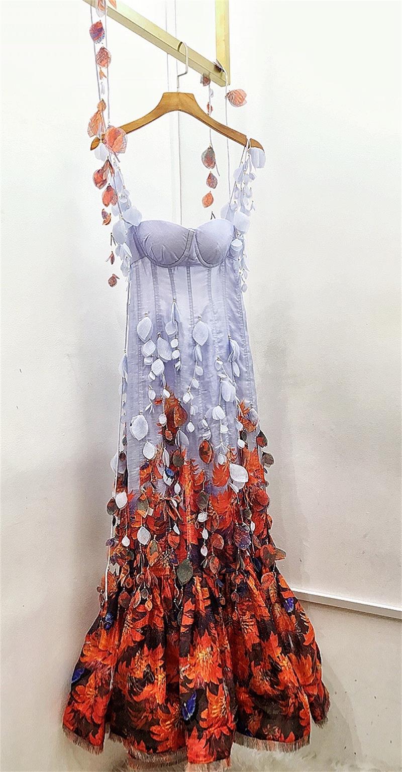 

ZIM silk beaded tassel sling fishtail skirt summer dresses for women 2022 New upscale Valentine's Day birthday Mother's Day gift Australia famous clothing brand, Multi