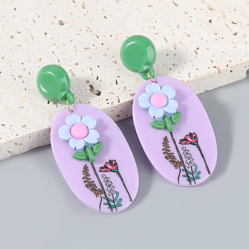 

Dangle & Chandelier Fashion Metal Resin Flower Geometric Embossed Earrings Female Exaggerated Party AccessoriesDangle