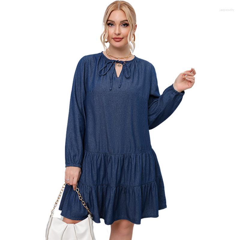 

Plus Size Dresses Denim Dress Women Sundress 2022 Casual Spring Summer Jeans Ruffle Loose Robe Jean Femme Vestido De Mujer BluePlus Jasp22, Blue