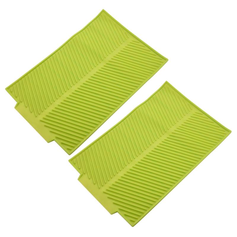 

Mats & Pads 2X Silicone Dish Drying Mat Flume Folding Draining Mat,Rectangle Drain Dishes Pad Heat Resistant Tray Green