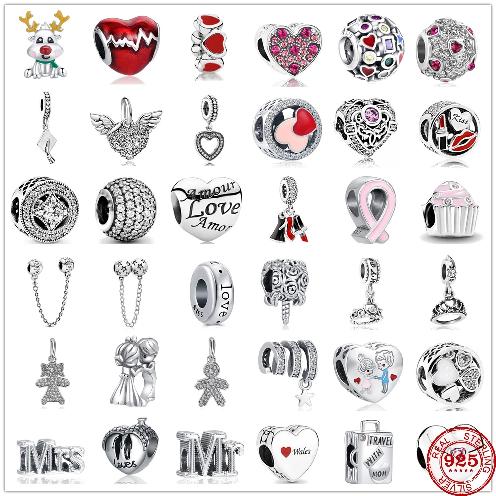 925 Perles de charme en argent pendent sweet love perle fit charmes bracelet bricolage bijoux accessoires