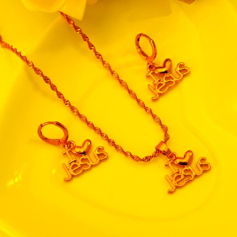 

Earrings & Necklace Gold Jesus Heart Pendant Sets Jewelry Christian For Women Girl Gifts SouvenirEarrings, As pic