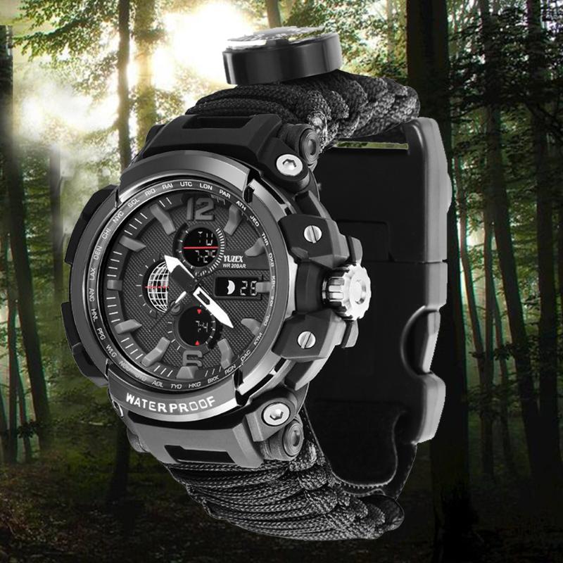 

Wristwatches Outdoor Survival Watch Multifunctional Waterproof Military Tactical Paracord Bracelet Camping Hiking Emergency Gear EDCWristwat, Green no box