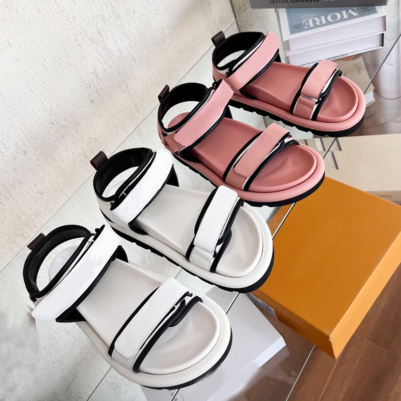 

Flat Casual sandals for Women Top quality Genuine Leather Letter buckle thick bottom Narrow Bandl Shoe The designer strongly recommends comfortable Sandal WITH box, White