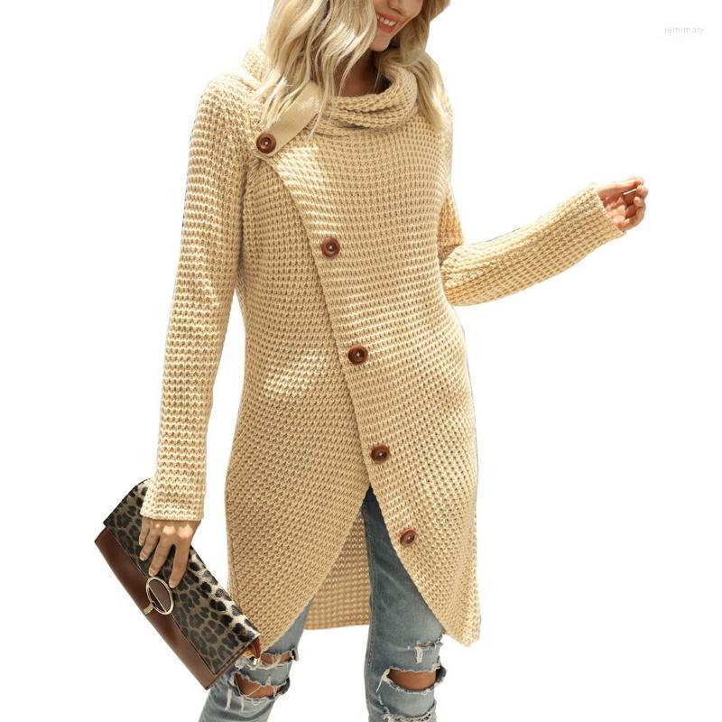 

Women' Sweaters Women Sweater Coat Turtleneck Casual Loose Long Sleeve Knitted Button Jumper Fashion Irregular Design Christmas Autumn Jemi, Black