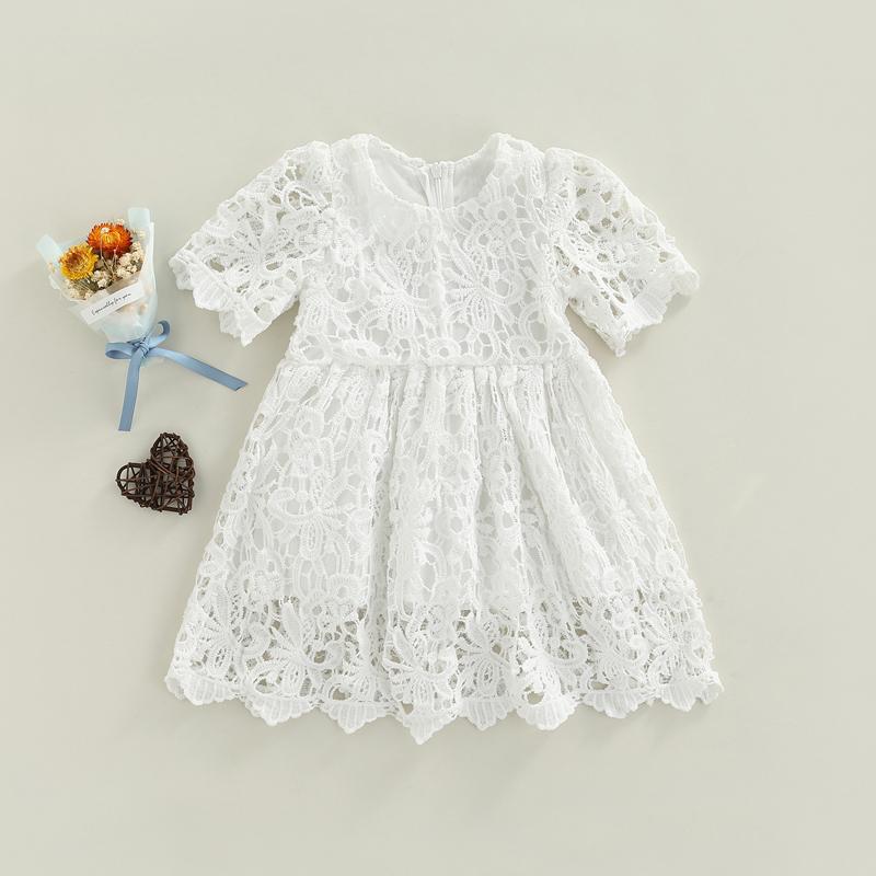 

Girl's Dresses Lace Princess Party Dress For Baby Girls Floral Hollow Double Layer Sleeve Toddler Solid Birthday ClothesGirl's Girl'sGirl's, White