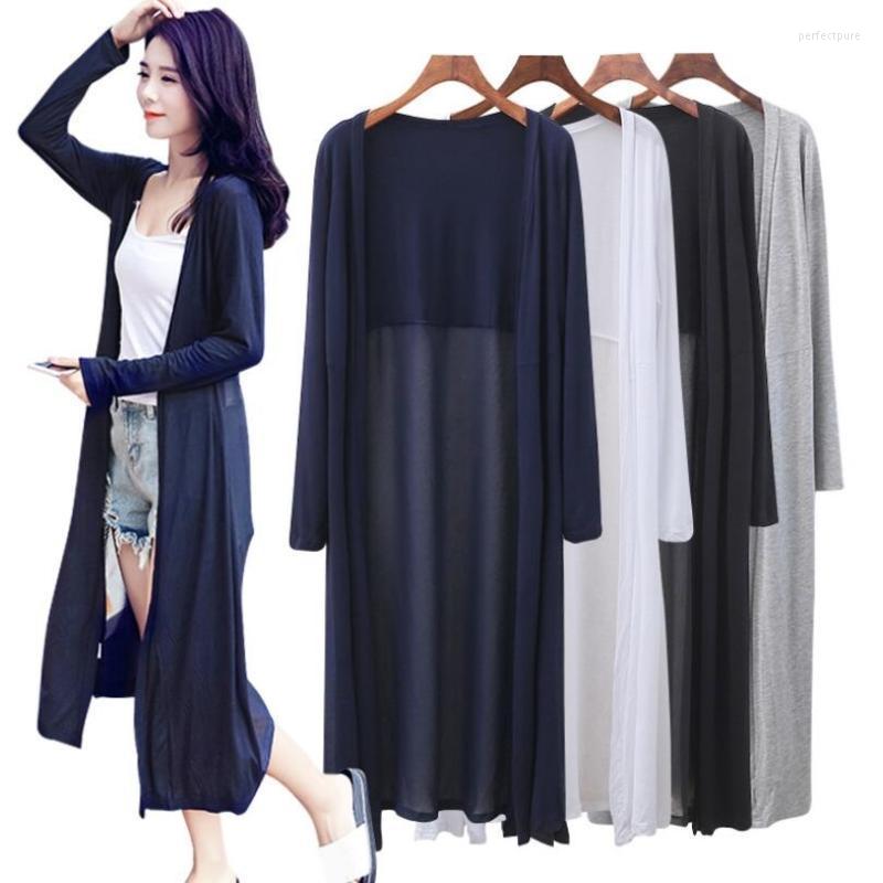

Women's Knits & Tees 2022 Autumn Summer Women Long Cardigan Ladies Solid Color Shawl Female Cardigans Sleeve Sweater Casual Thin Coats Perf2, White