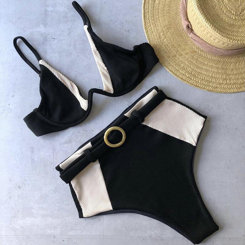 

Women' Swimwear QINJOYER High Waist Bikini Patchwork 2 Piece Swimsuit Women Brazilian Push Up 2022 Underwire Bathing Suits, As pic