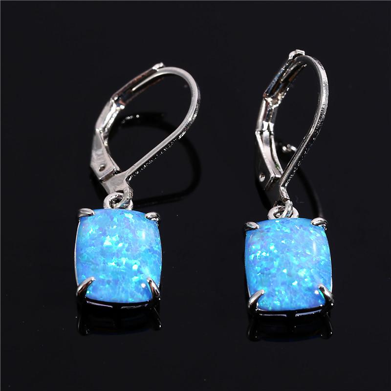 

Clip-on & Screw Back Luxury Female Blue Fire Opal Stone Earrings Charm Silver Color Clip For Women Boho Vintage Wedding EarringsClip-on