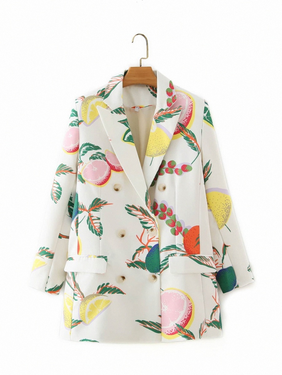 

double Breasted Lemon Print Blazer 130U#, Multicolor