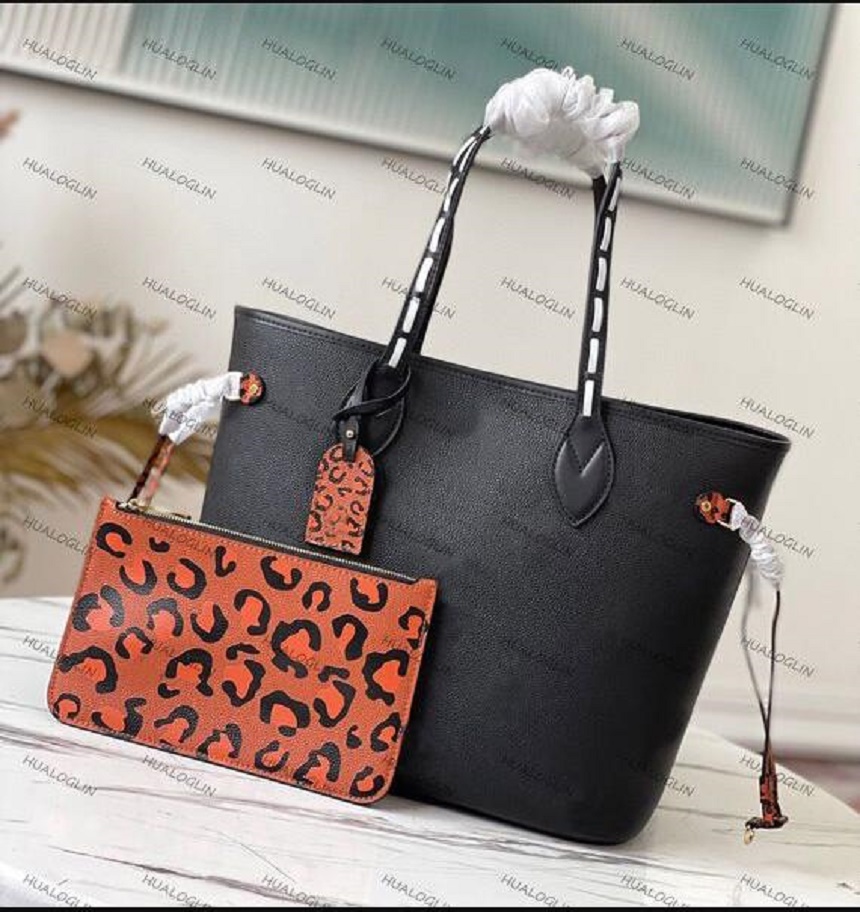 

Top Women Genuine Leather Leopard Handbags Tote Shopping Shoulder Bags Ladies Wallet M45856, White