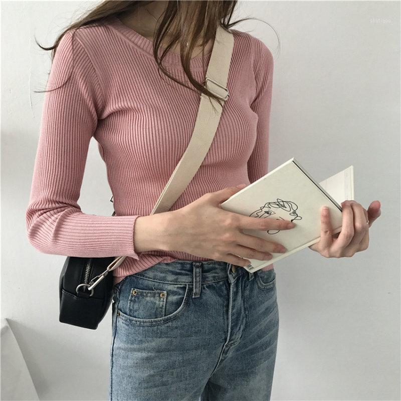 

Women's Sweaters Pink Knitted Sweater Women Clothes Black Slim Pullover Tops Casual White Winter Thin Pull Femme Autumn 2022
