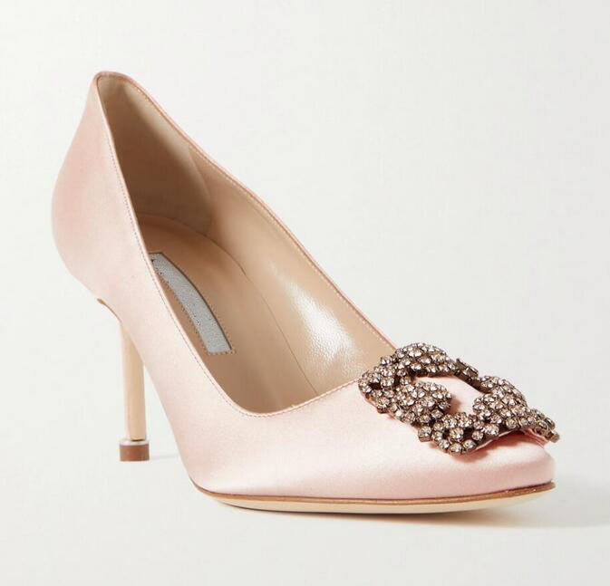 

Women brand pumps luxury dress manolos blahniks shoes elegant evening sandals Hangisi embellished satin pump lady's wedding party gift