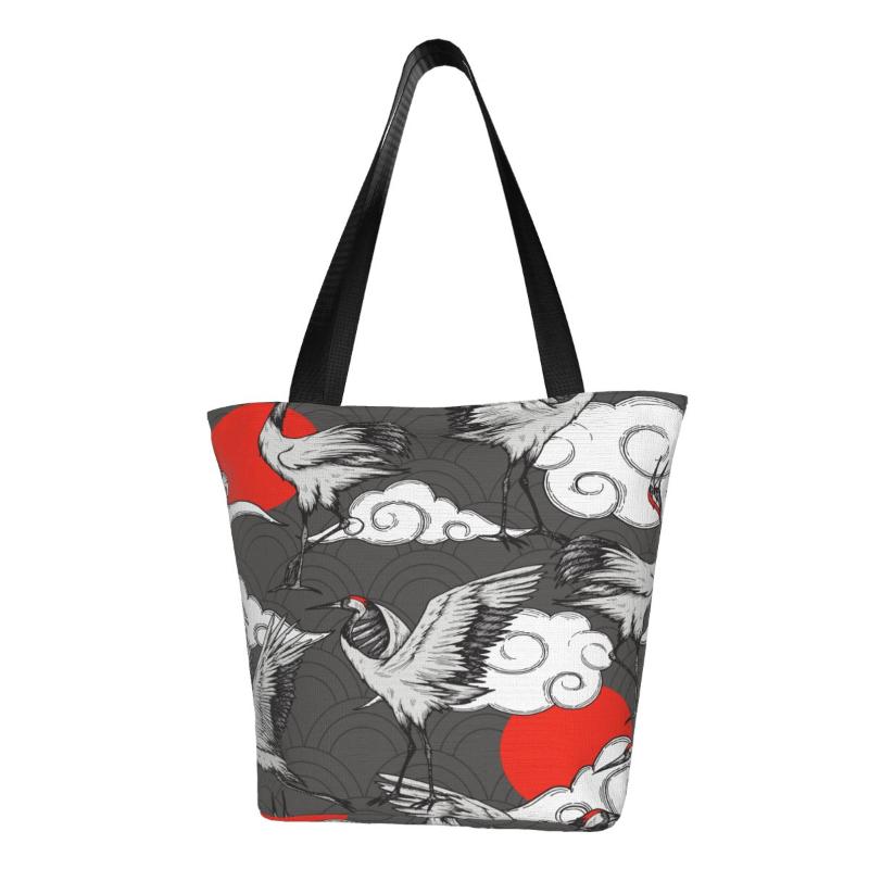 

Evening Bags Women's Bag Japanese Cranes With Clouds And Red Sun Shopper Handbag Shoulder Reusable Shopping BagEvening, Black