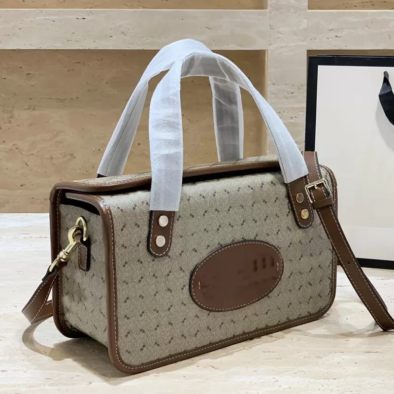 

Tote Bag Boston Box Crossbody Bags Women Handbags Purse Fashion Letter Canvas Genuine Leather Patchwork Classic Buckle Adjustable Shoulder Strap